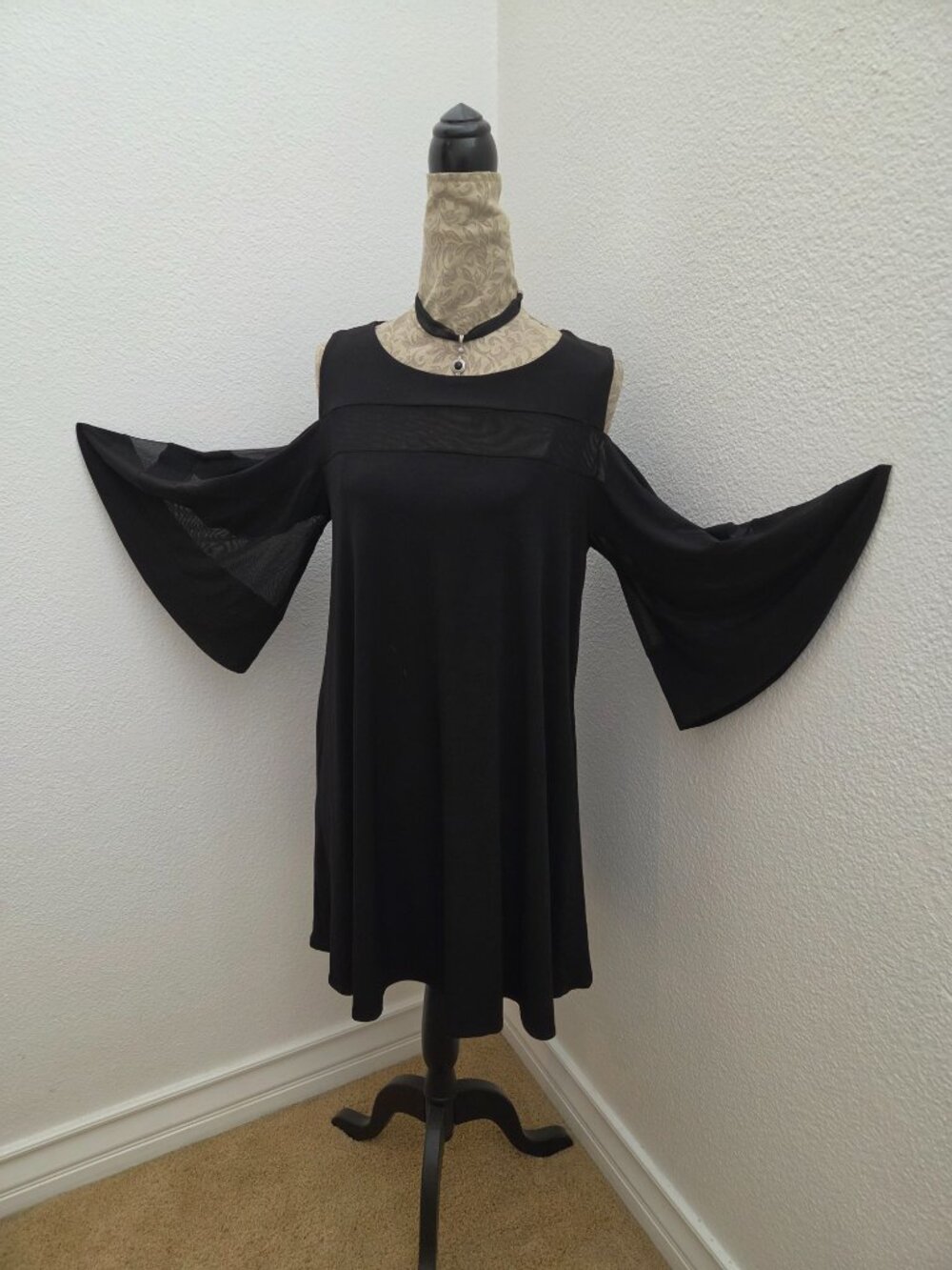 Nina Leonard Black Cold Shoulder Dress w/ Choker Necklace